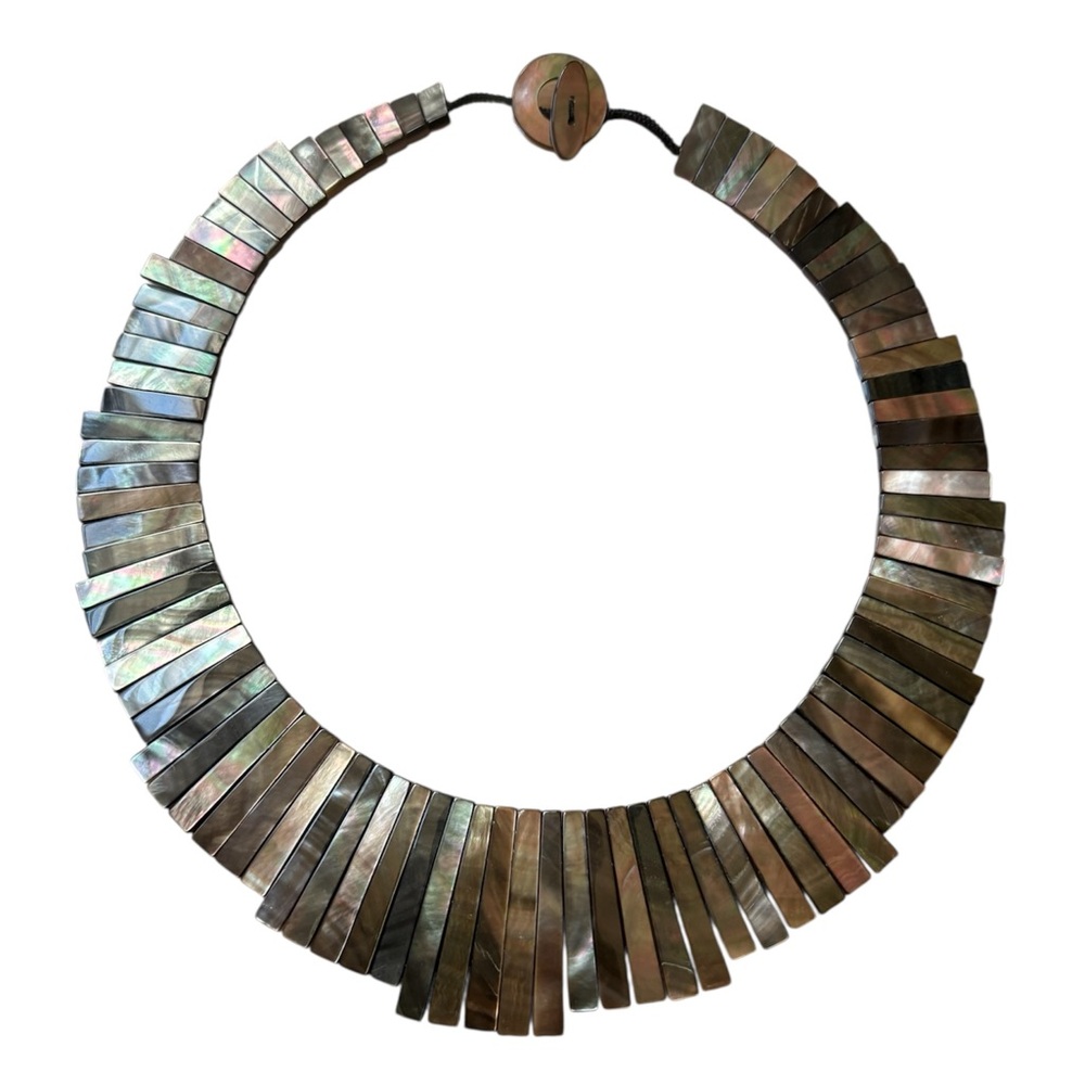 Black Mother of Pearl Statement Collar Necklace - New